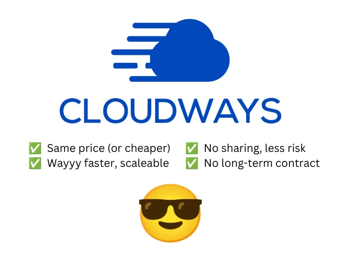 Cloudways costs less, is wayyy faster, has less risk, and no long-term contract.